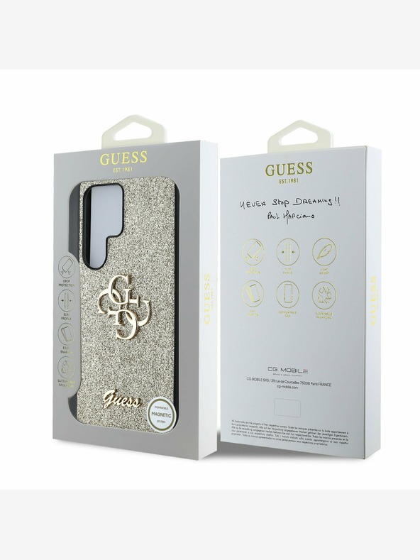 Guess Guess PU Logo fisso 4G in metallo Back Cover per Samsung Galaxy S25 Ultra Oro