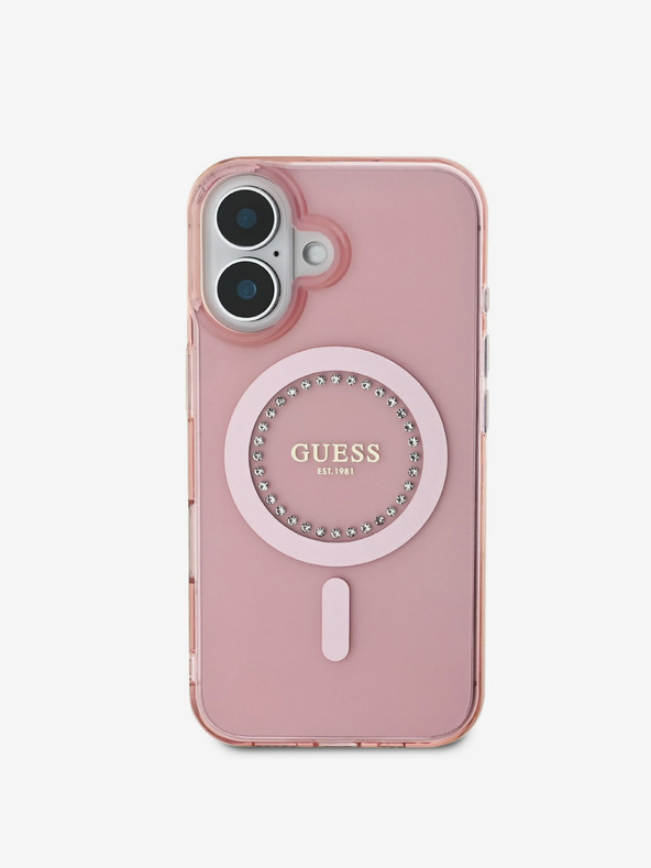 Guess Guess IML Anello con strass MagSafe Custodia posteriore per iPhone 16 Rosa
