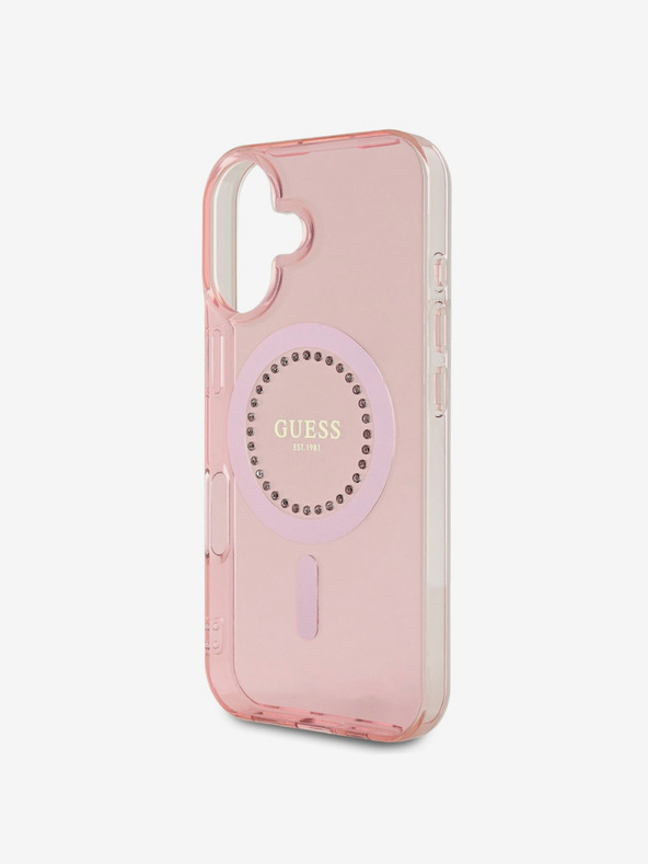 Guess Guess IML Anello con strass MagSafe Custodia posteriore per iPhone 16 Rosa