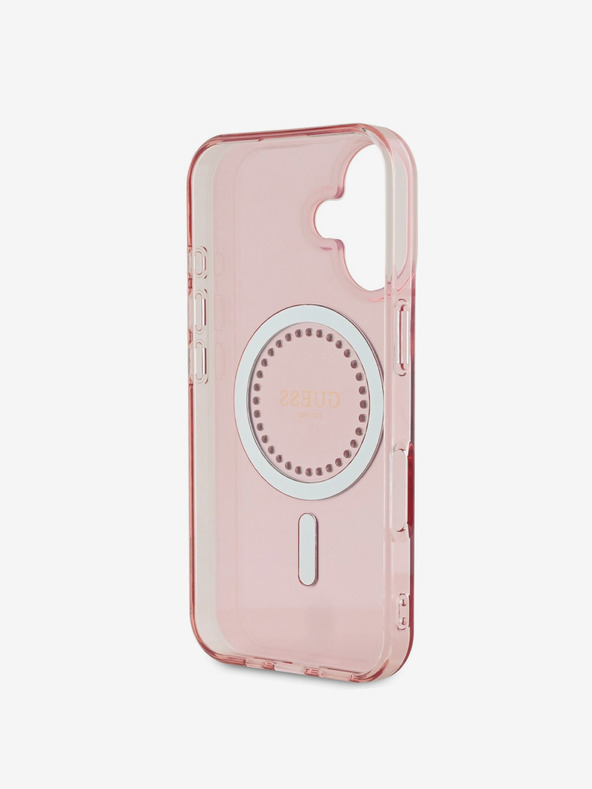 Guess Guess IML Anello con strass MagSafe Custodia posteriore per iPhone 16 Rosa