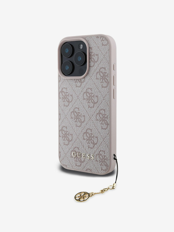 Guess Guess 4G Charm Back Cover per iPhone 16 Pro Max tono su tono rosa