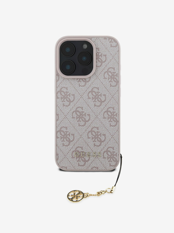 Guess Guess 4G Charm Back Cover per iPhone 16 Pro Max tono su tono rosa