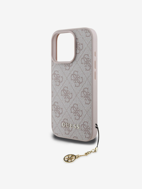 Guess Guess 4G Charm Back Cover per iPhone 16 Pro Max tono su tono rosa