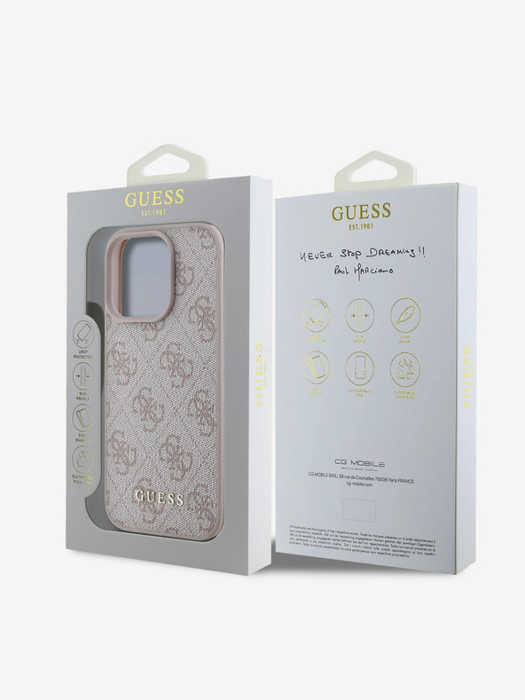 Guess Guess 4G Charm Back Cover per iPhone 16 Pro Max tono su tono rosa