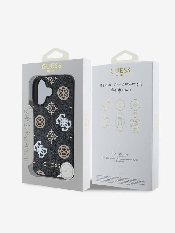 Guess Cover posteriore MagSafe Guess PU 4G Peony per iPhone 16 nero