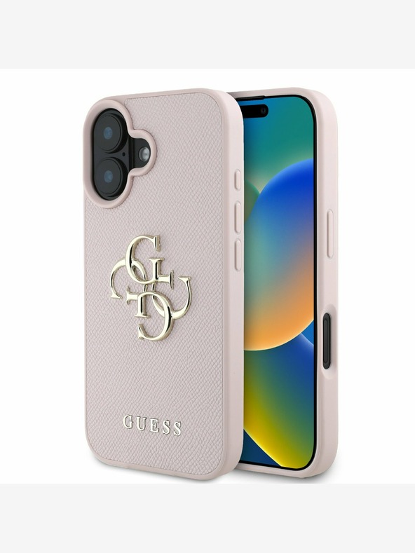 Guess Guess PU Grained 4G Metal Logo Custodia posteriore per iPhone 16 Rosa