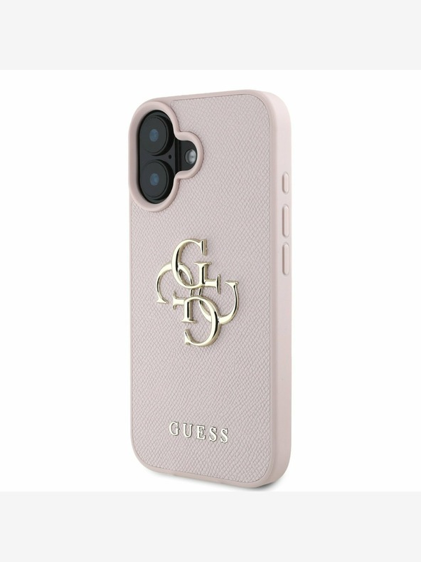 Guess Guess PU Grained 4G Metal Logo Custodia posteriore per iPhone 16 Rosa