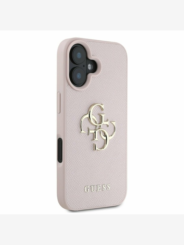 Guess Guess PU Grained 4G Metal Logo Custodia posteriore per iPhone 16 Rosa