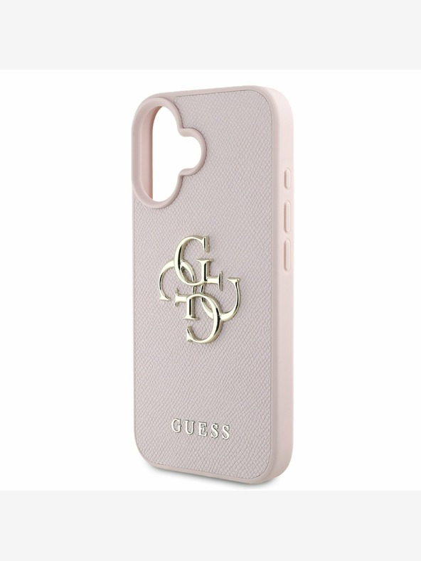 Guess Guess PU Grained 4G Metal Logo Custodia posteriore per iPhone 16 Rosa