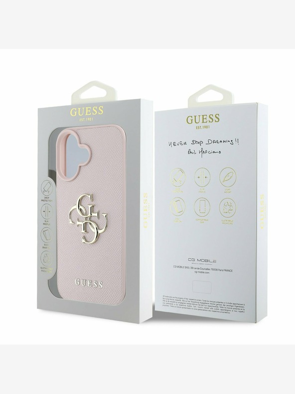 Guess Guess PU Grained 4G Metal Logo Custodia posteriore per iPhone 16 Rosa