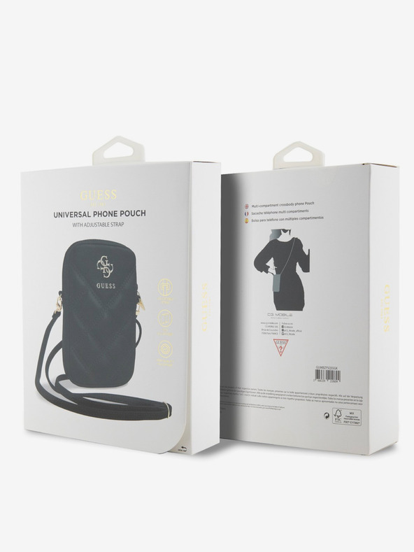 Guess Guess PU Trapuntato 4G Logo Metallo Borsa telefonica con cerniera Nero