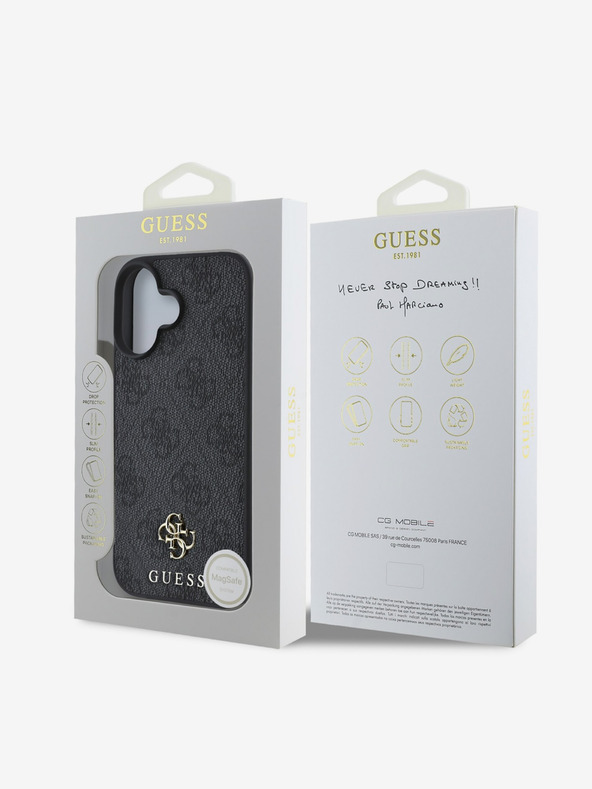 Guess Guess PU 4G Logo piccolo in metallo Custodia posteriore MagSafe per iPhone 16 Grigio