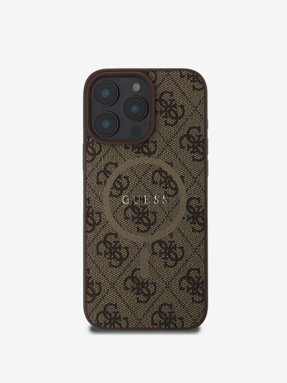 Guess Guess PU Pelle 4G Anello colorato MagSafe Cover per iPhone 16 Pro Marrone