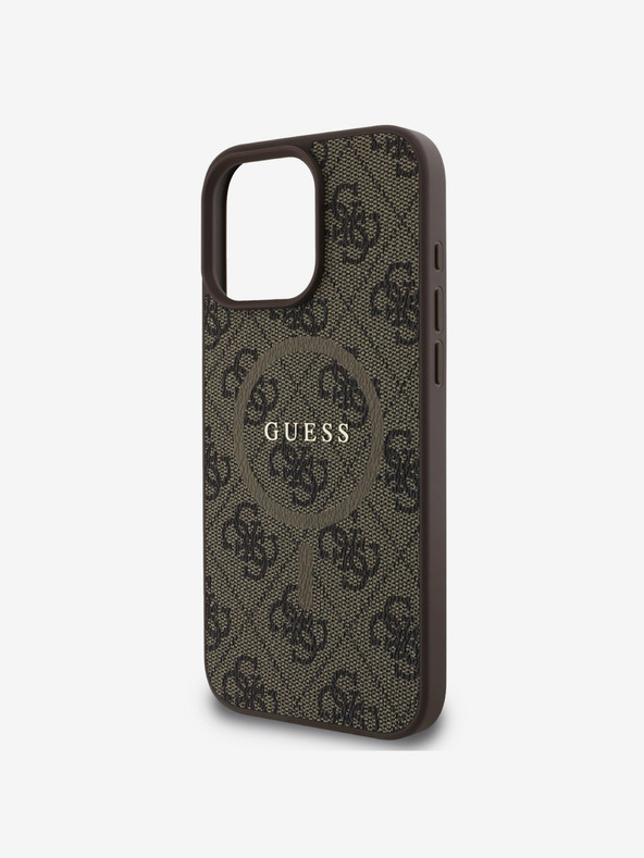 Guess Guess PU Pelle 4G Anello colorato MagSafe Cover per iPhone 16 Pro Marrone
