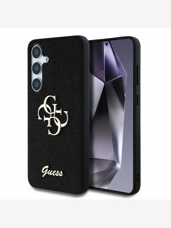 Guess Guess PU fisso Glitter 4G Metal Logo Back Cover per Samsung Galaxy S25+ Nero