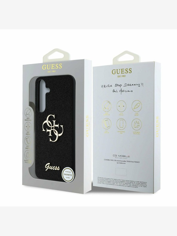 Guess Guess PU fisso Glitter 4G Metal Logo Back Cover per Samsung Galaxy S25+ Nero