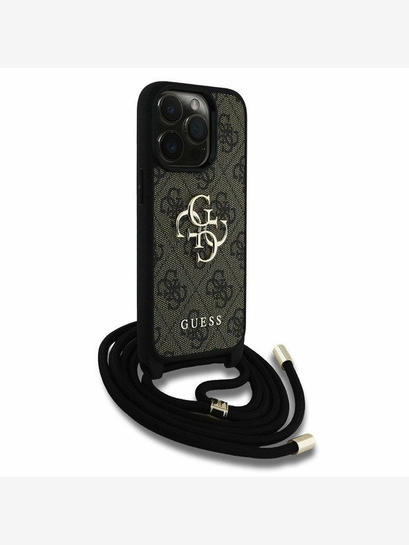 Guess Guess PU 4G Metal Logo Crossbody Strap Back Cover per iPhone 15 Pro Brown