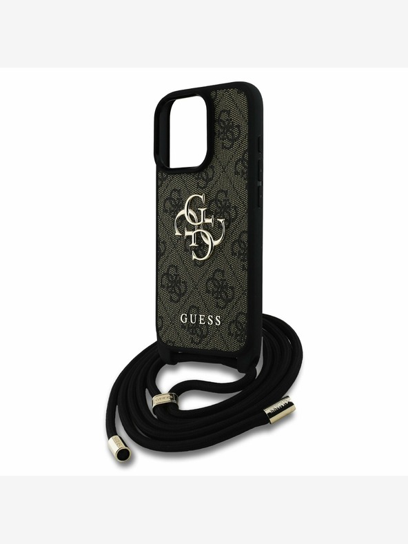 Guess Guess PU 4G Metal Logo Crossbody Strap Back Cover per iPhone 15 Pro Brown