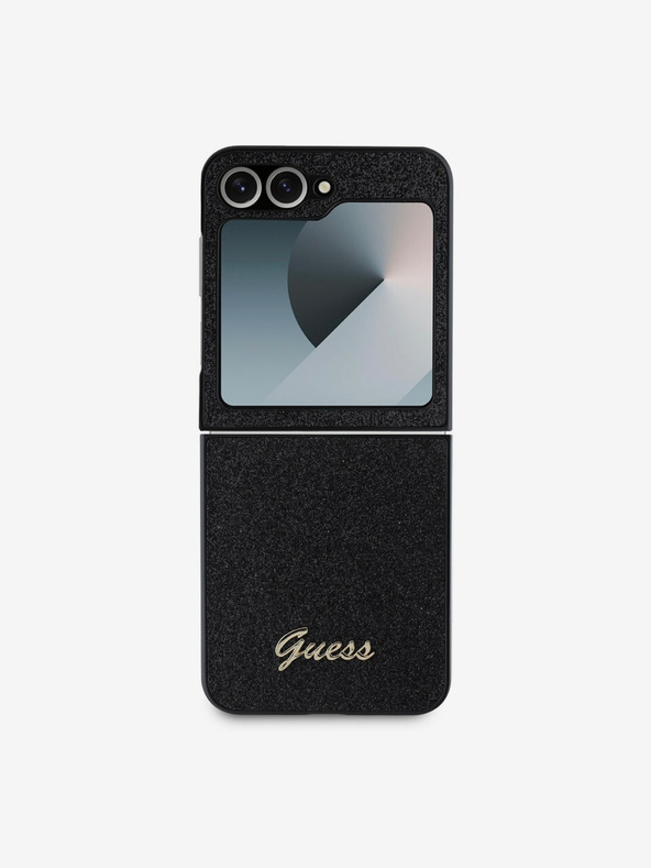 Guess Guess PC/TPU Glitter Flakes Metal Logo Back Cover per Samsung Galaxy Z Flip 6 Nero