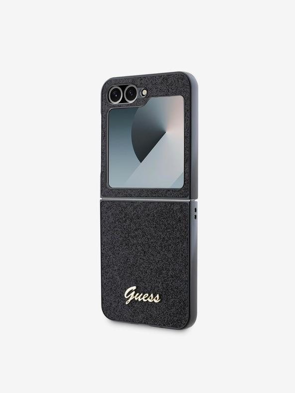 Guess Guess PC/TPU Glitter Flakes Metal Logo Back Cover per Samsung Galaxy Z Flip 6 Nero