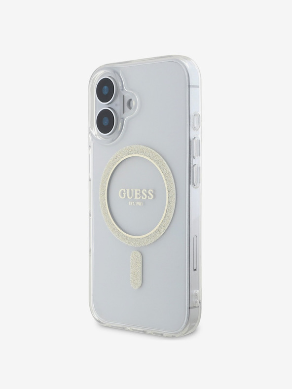Guess Guess IML Glitter Ring MagSafe Back Cover per iPhone 16 Plus Trasparente