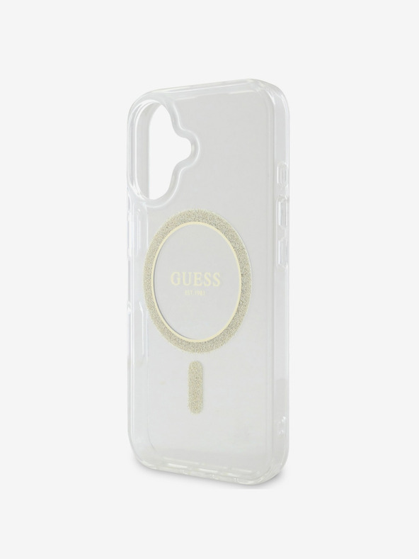 Guess Guess IML Glitter Ring MagSafe Back Cover per iPhone 16 Plus Trasparente