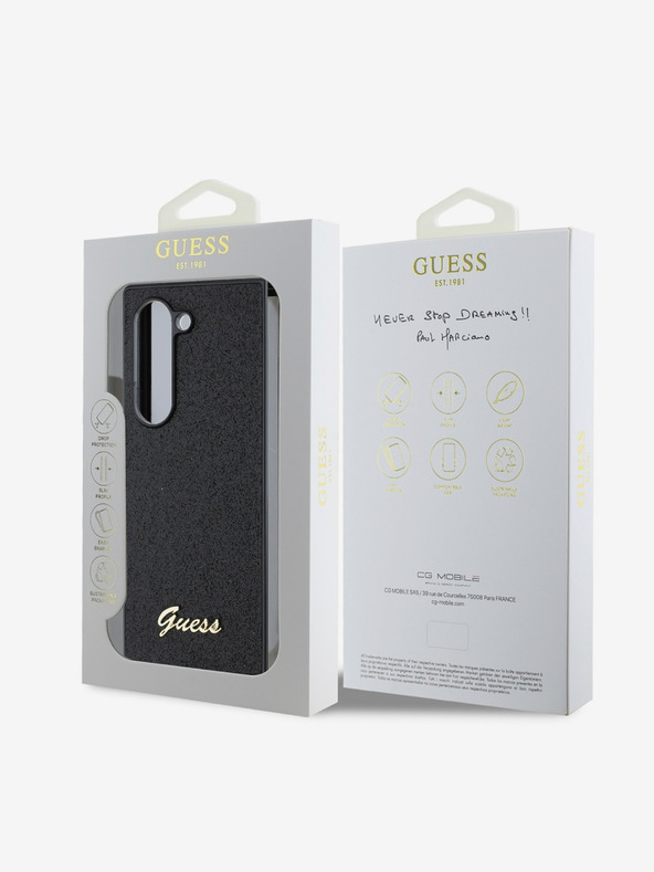 Guess Guess PC/TPU Glitter Flakes Metal Logo Cover per Samsung Galaxy Z Fold 6 Nero