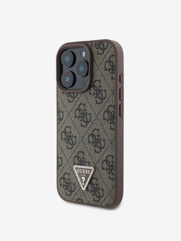 Guess Guess PU 4G Strass Triangle Metal Logo Cover posteriore per iPhone 16 Pro Brown