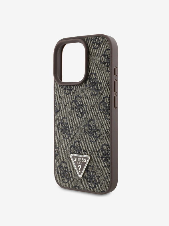 Guess Guess PU 4G Strass Triangle Metal Logo Cover posteriore per iPhone 16 Pro Brown
