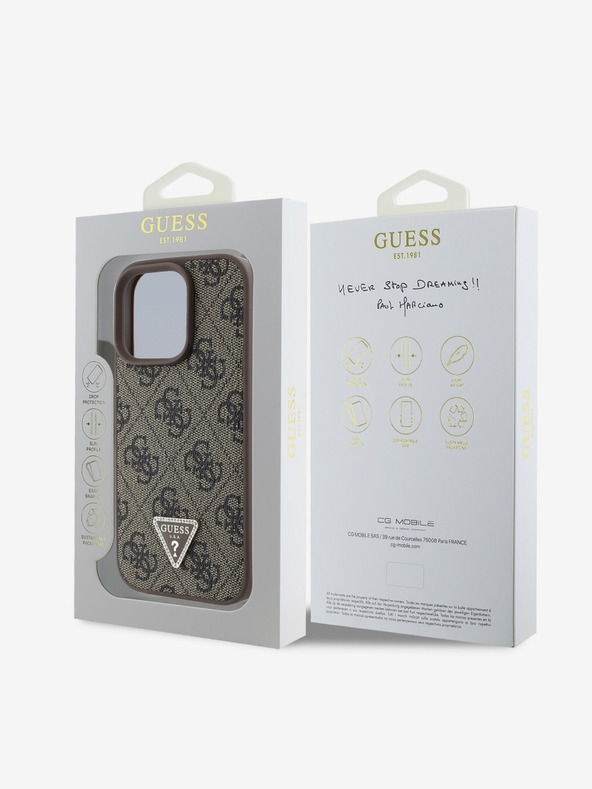 Guess Guess PU 4G Strass Triangle Metal Logo Cover posteriore per iPhone 16 Pro Brown