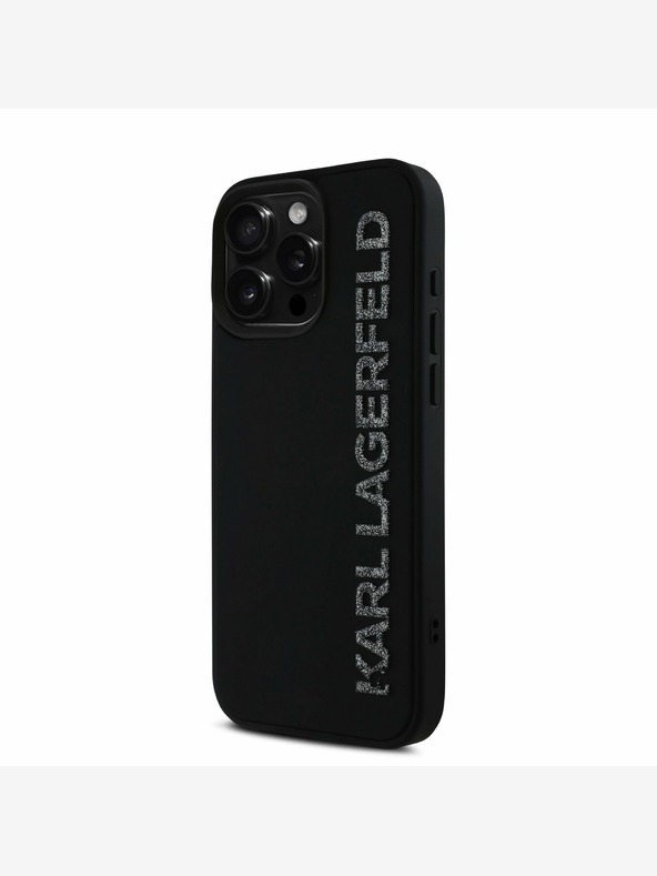Karl Lagerfeld Karl Lagerfeld 3D Rubber Glitter Logo Back Cover per iPhone 16 Pro Nero