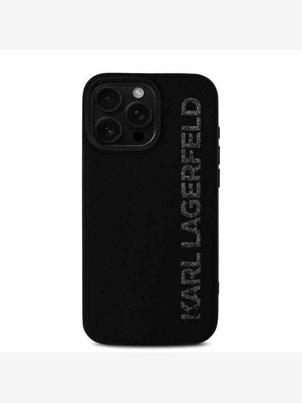 Karl Lagerfeld Karl Lagerfeld 3D Rubber Glitter Logo Back Cover per iPhone 16 Pro Nero