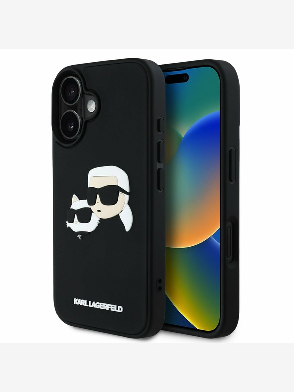 Karl Lagerfeld Karl Lagerfeld 3D Rubber Double Heads Back Cover per iPhone 16 Nero