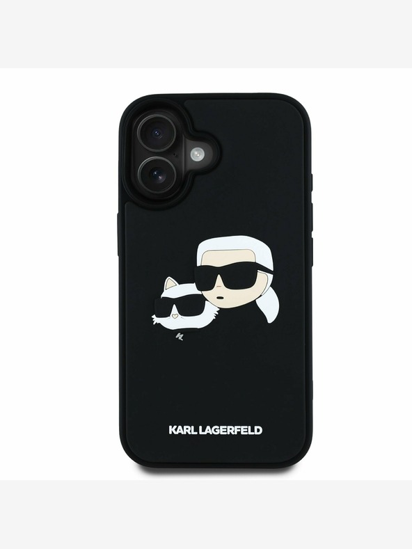 Karl Lagerfeld Karl Lagerfeld 3D Rubber Double Heads Back Cover per iPhone 16 Nero