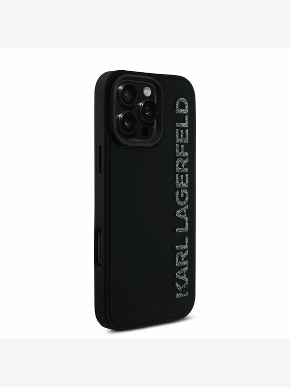 Karl Lagerfeld Karl Lagerfeld 3D Rubber Glitter Logo Back Cover per iPhone 16 Pro Max Nero
