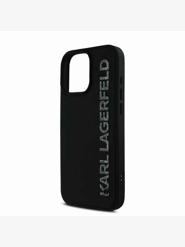 Karl Lagerfeld Karl Lagerfeld 3D Rubber Glitter Logo Back Cover per iPhone 16 Pro Max Nero