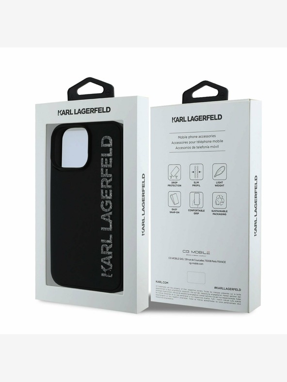 Karl Lagerfeld Karl Lagerfeld 3D Rubber Glitter Logo Back Cover per iPhone 16 Pro Max Nero
