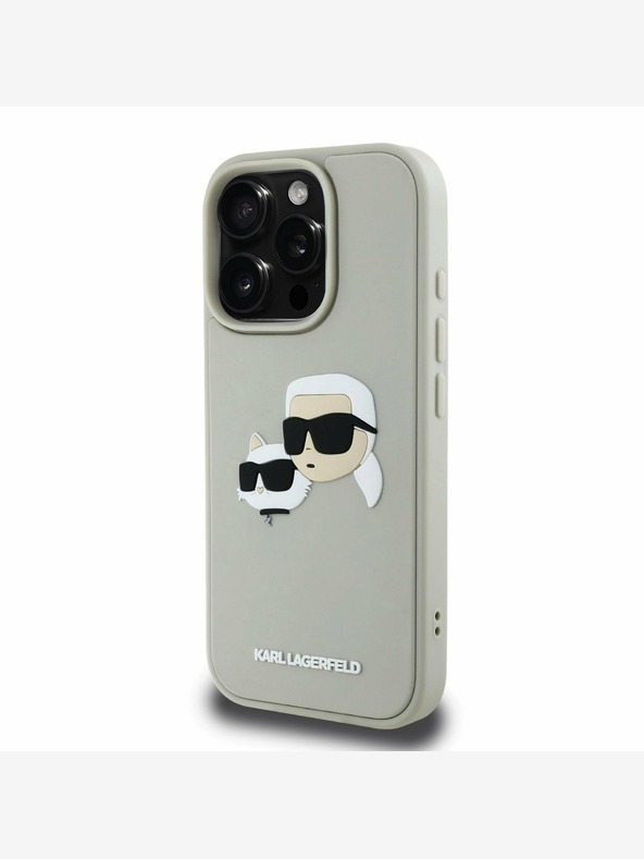 Karl Lagerfeld Karl Lagerfeld 3D Rubber Double Heads Back Cover per iPhone 16 Pro Beige