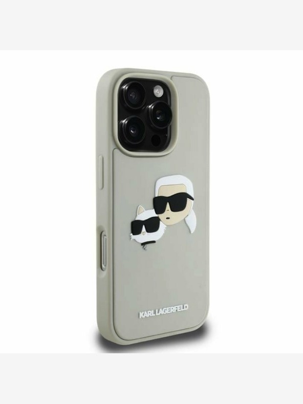 Karl Lagerfeld Karl Lagerfeld 3D Rubber Double Heads Back Cover per iPhone 16 Pro Beige