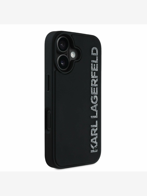 Karl Lagerfeld Karl Lagerfeld 3D Rubber Glitter Logo Back Cover per iPhone 16 Nero