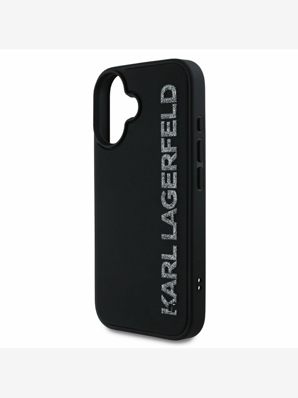 Karl Lagerfeld Karl Lagerfeld 3D Rubber Glitter Logo Back Cover per iPhone 16 Nero