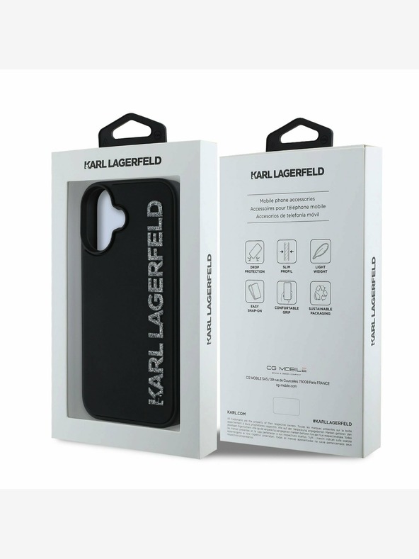 Karl Lagerfeld Karl Lagerfeld 3D Rubber Glitter Logo Back Cover per iPhone 16 Nero