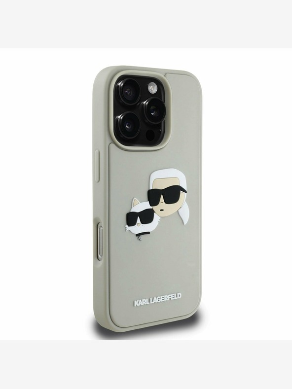 Karl Lagerfeld Karl Lagerfeld 3D Rubber Double Heads Back Cover per iPhone 16 Pro Max Beige