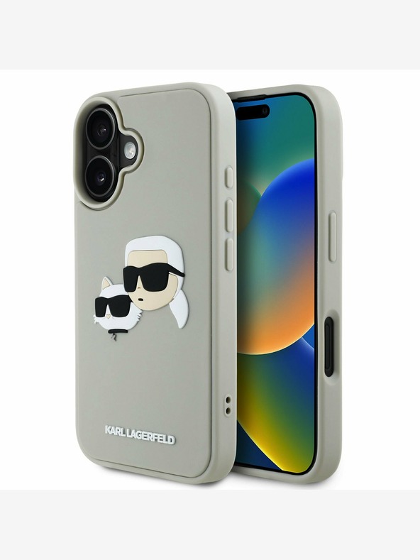 Karl Lagerfeld Karl Lagerfeld 3D Rubber Double Heads Back Cover per iPhone 16 Beige