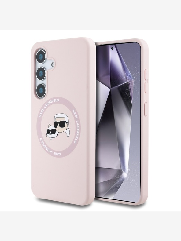 Karl Lagerfeld Karl Lagerfeld Silicone liquido K&CH Heads MagSafe Back Cover per Samsung Galaxy S25+ Rosa