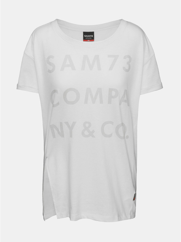 Sam 73 T-shirt sciolta bianca da donna con stampa SAM 73