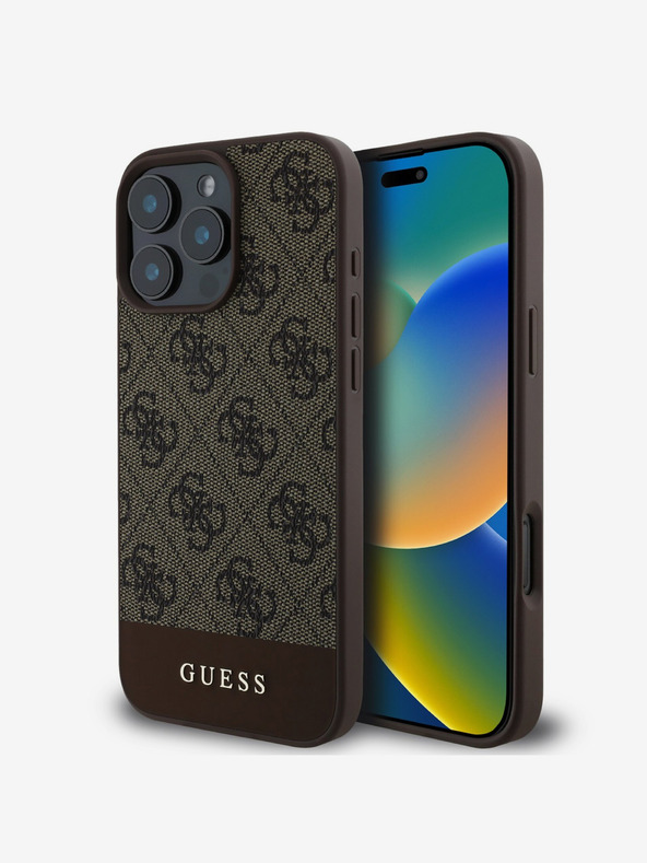 Guess Guess PU 4G Cover posteriore a righe per iPhone 16 Pro Max Marrone