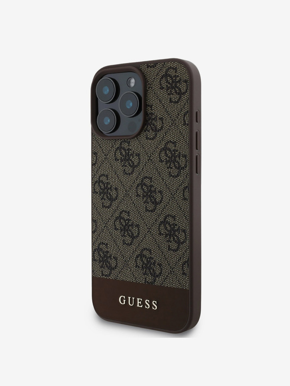 Guess Guess PU 4G Cover posteriore a righe per iPhone 16 Pro Max Marrone