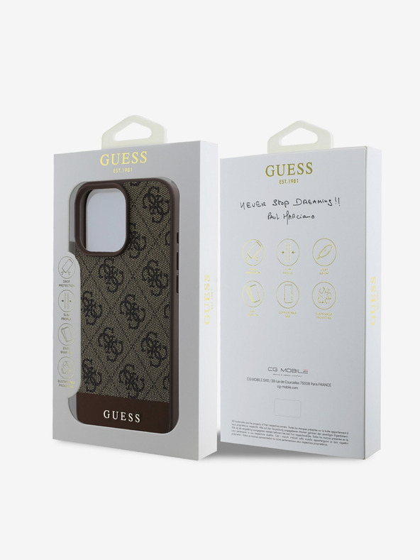 Guess Guess PU 4G Cover posteriore a righe per iPhone 16 Pro Max Marrone
