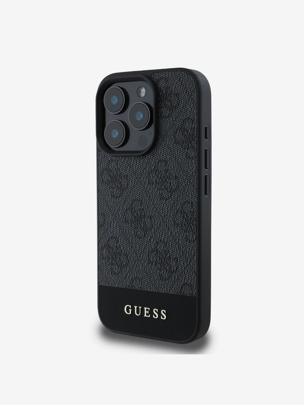Guess Guess PU 4G Cover posteriore a righe per iPhone 16 Pro Max Grigio
